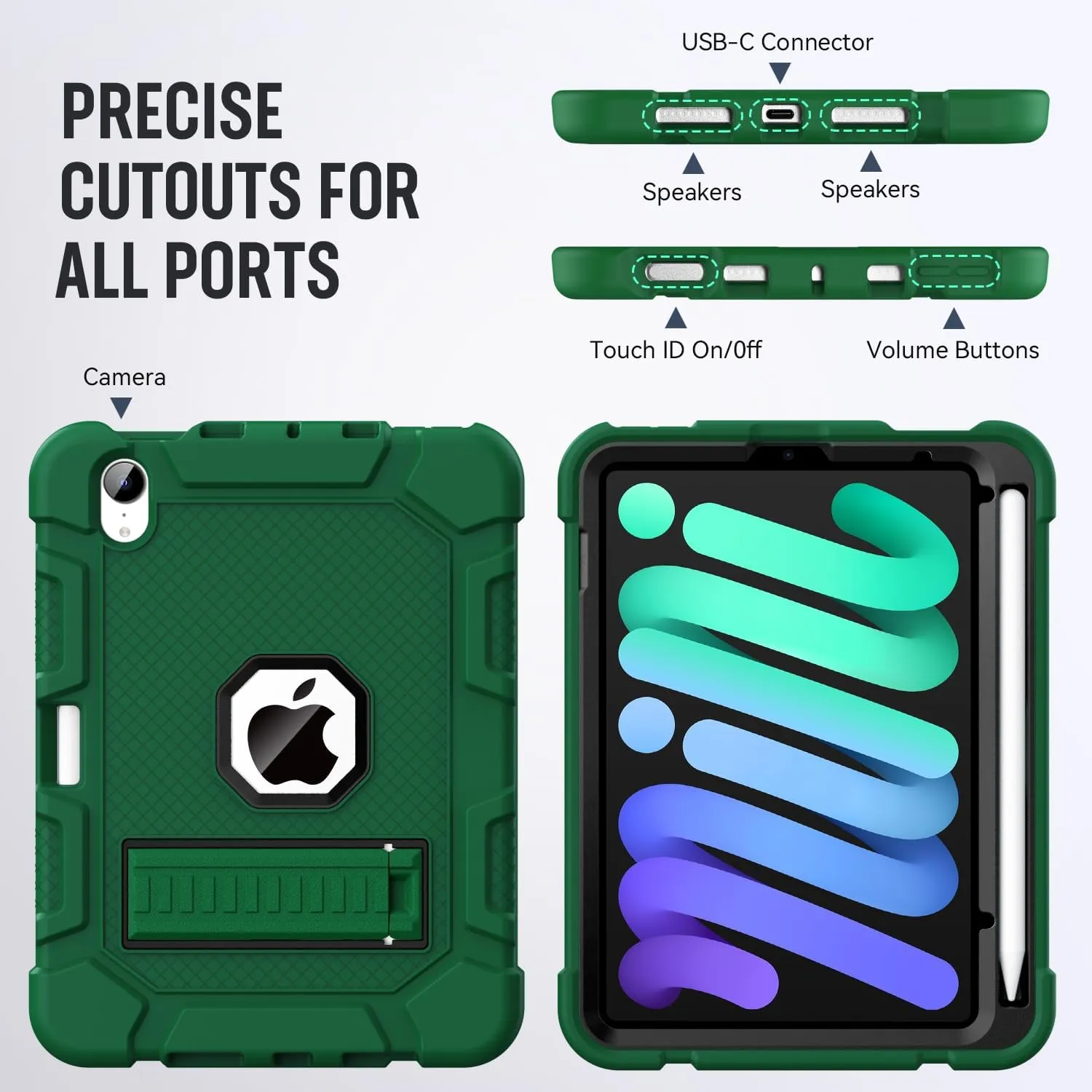 Case for iPad Mini 7 A17 Pro 2024 / iPad Mini 6 2021 8.3 Inch, Heavy Duty Shockproof Rugged Protective Case for iPad Mini 7th/6th Generation 8.3", Alpine Green