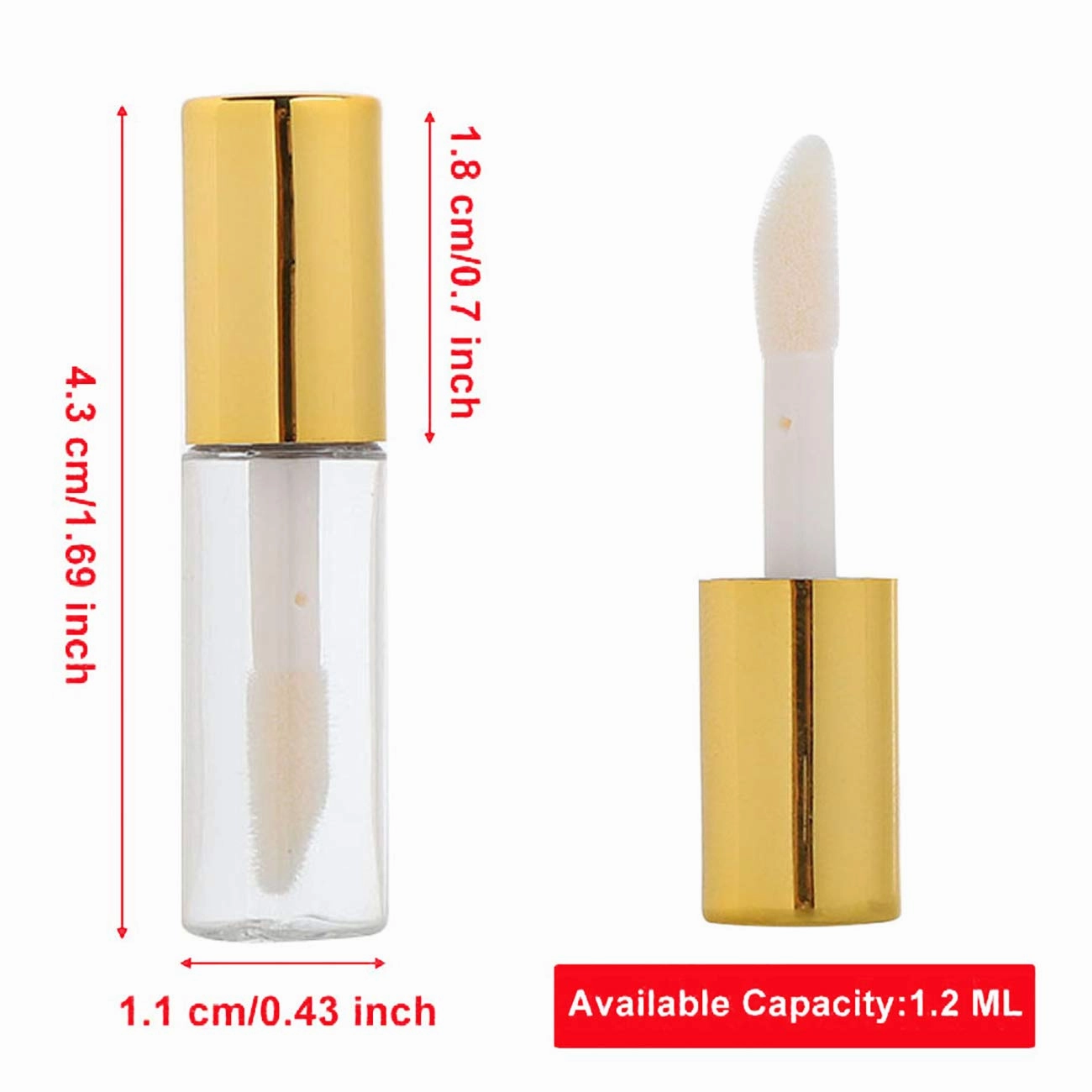 Case of 45 packs, Empty Plastic Clear Lip Gloss Tubes Lip Balm Bottle Container Gold Transparent 1.2ML Makeup Tool for Women (45 pcs, Gold)