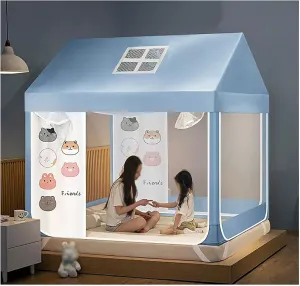 Castle Style Mosquito Netting Bed Frame Canopy Bed Netting Canopy Frame Bed Canopy Curtains Mosquito Net Tent for Bed with Canopy Frame,Bule B,Twin