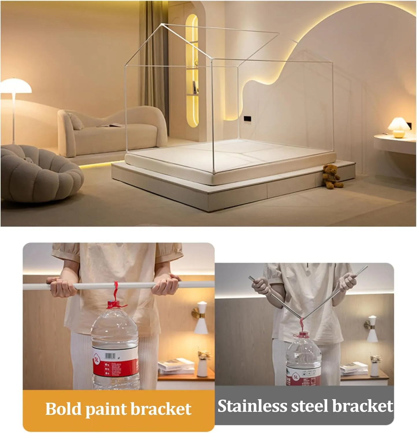 Castle Style Mosquito Netting Bed Frame Canopy Bed Netting Canopy Frame Bed Canopy Curtains Mosquito Net Tent for Bed with Canopy Frame,Bule B,Twin