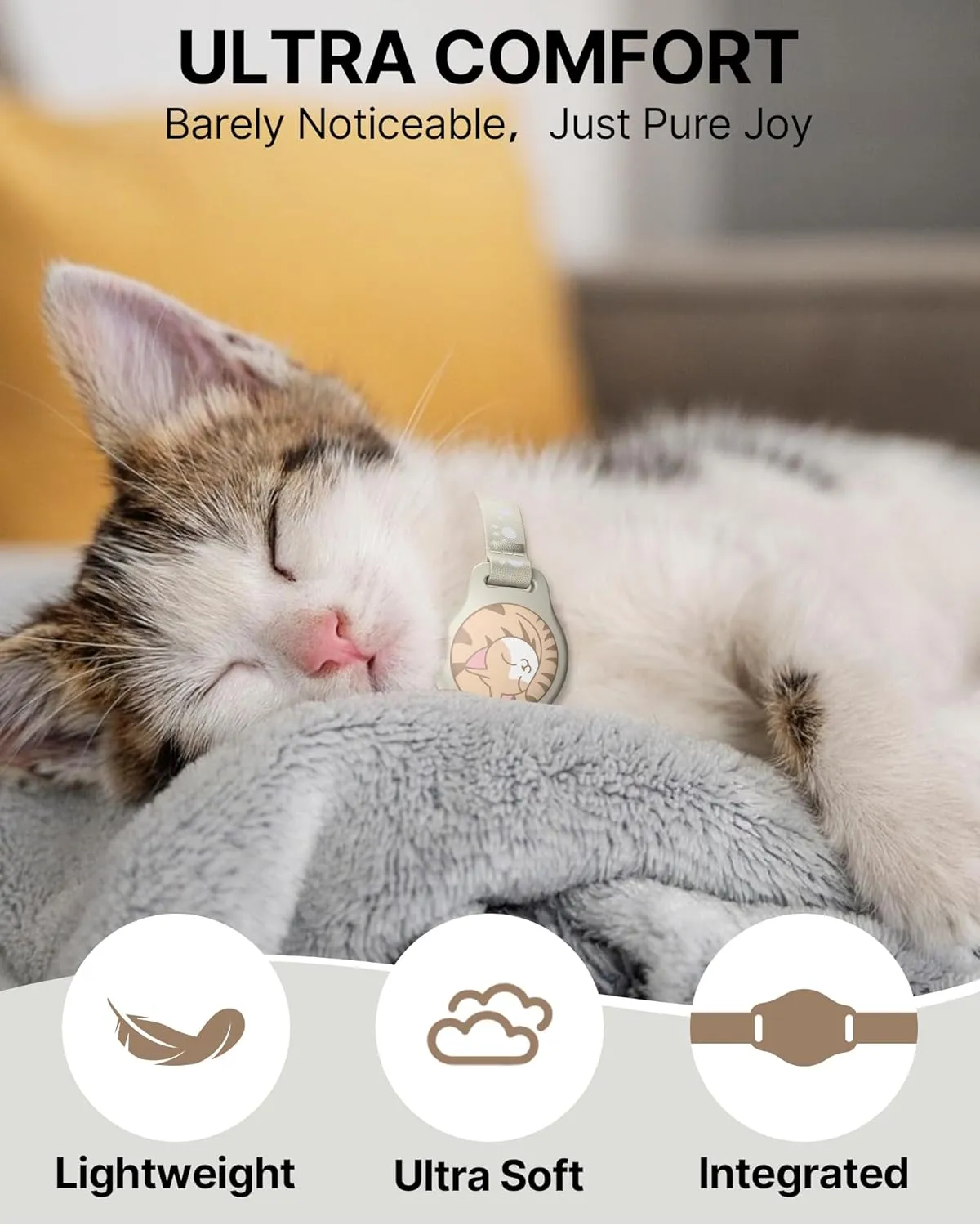 Cat Tracker Collar - Waterproof Airtag Cat Collar with Finder Tag (iOS ONLY), Compatible with Apple Find My, Breakaway Tractive Design with Reflective Pattern & Bell, Khaki(Not for Android Devices)