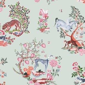 Cath Kidston Painted Kingdon - Modern Wallpaper for Living Room, Bedroom, Fireplace-Decorative Luxury Wall Paper with Whimsical Wild Animals & Beautiful Botanicals (Duck Egg)