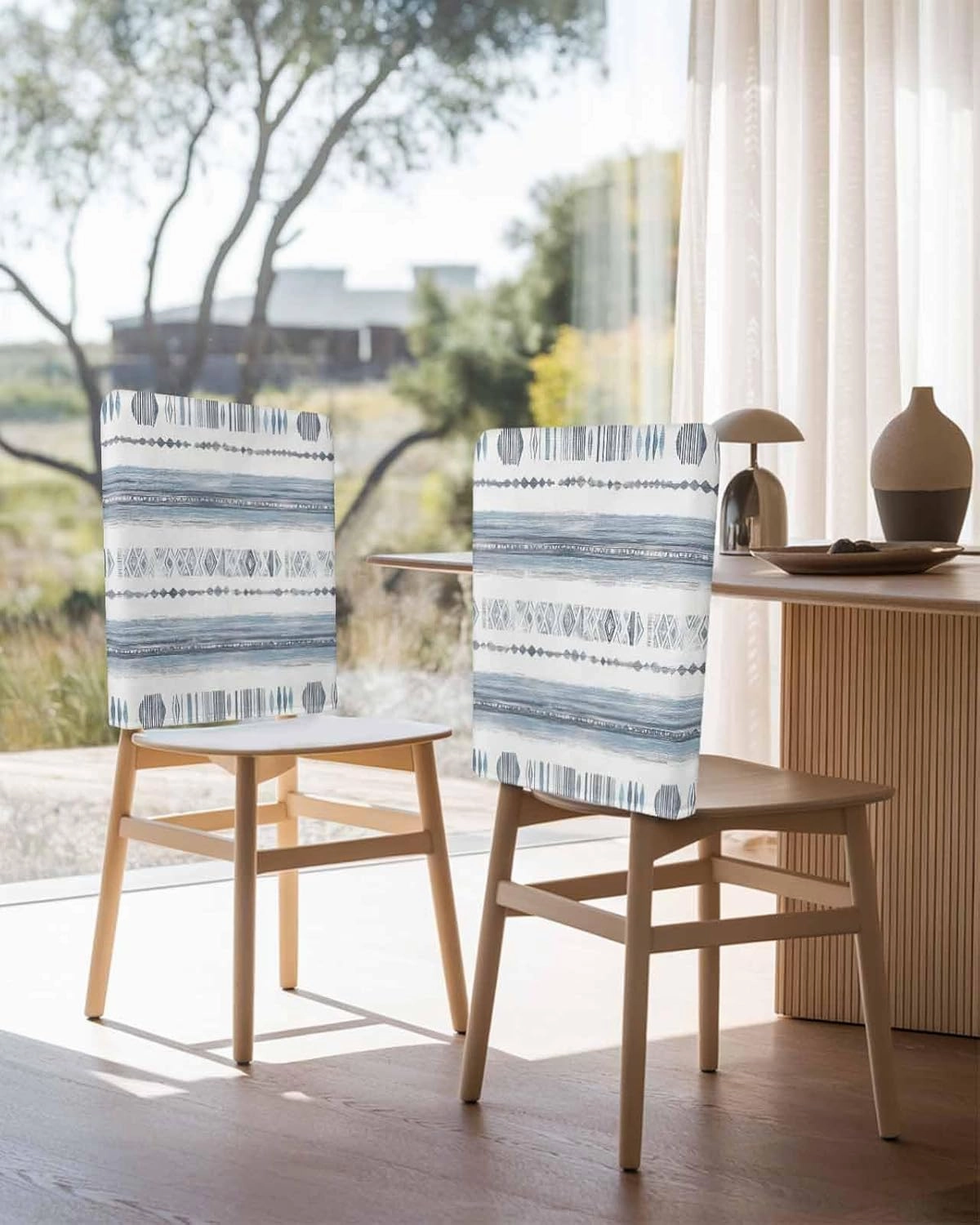 Chair Covers Set of 6 Texture Brush Hand Painted Chair Back Covers Stretch Removable Washable Slipcovers Seat Protector for Dining Room Kitchen Party Decor