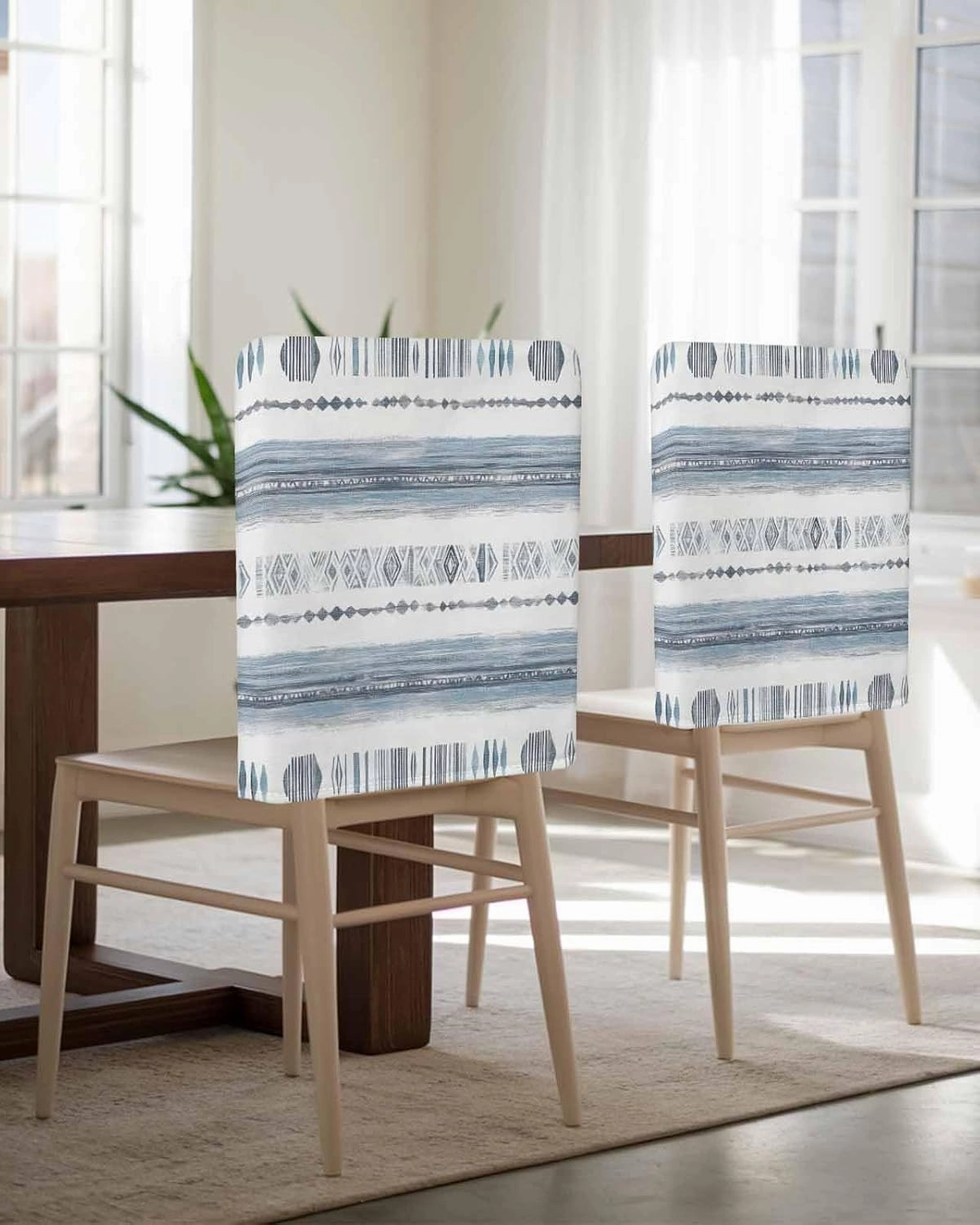 Chair Covers Set of 6 Texture Brush Hand Painted Chair Back Covers Stretch Removable Washable Slipcovers Seat Protector for Dining Room Kitchen Party Decor