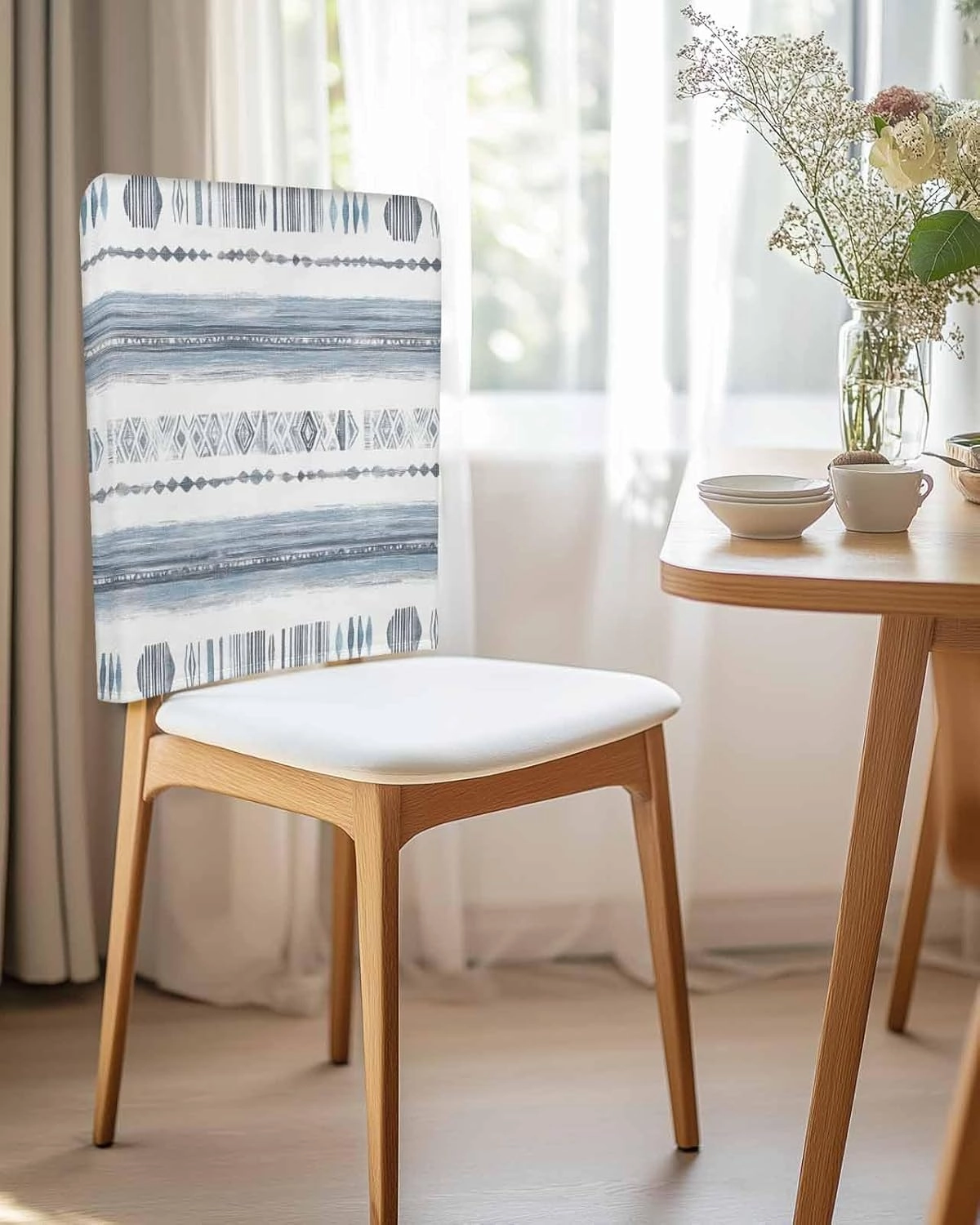 Chair Covers Set of 6 Texture Brush Hand Painted Chair Back Covers Stretch Removable Washable Slipcovers Seat Protector for Dining Room Kitchen Party Decor