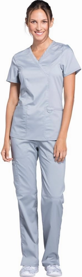 Cherokee Scrub Set For Women, Modern Classic Fit Mock Wrap Top WW610 With Mid Rise, Straight Leg Pant WW110