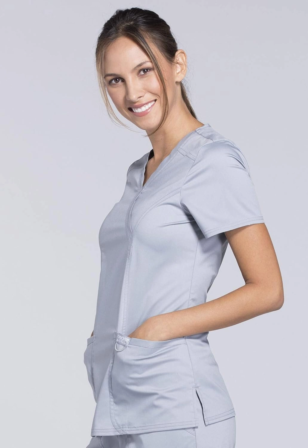 Cherokee Scrub Set For Women, Modern Classic Fit Mock Wrap Top WW610 With Mid Rise, Straight Leg Pant WW110