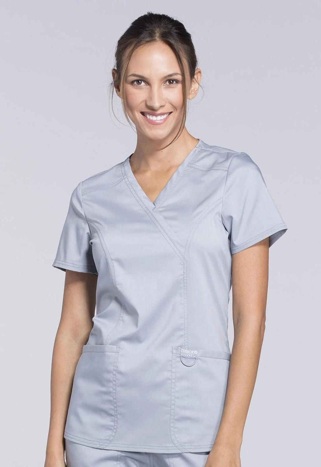 Cherokee Scrub Set For Women, Modern Classic Fit Mock Wrap Top WW610 With Mid Rise, Straight Leg Pant WW110