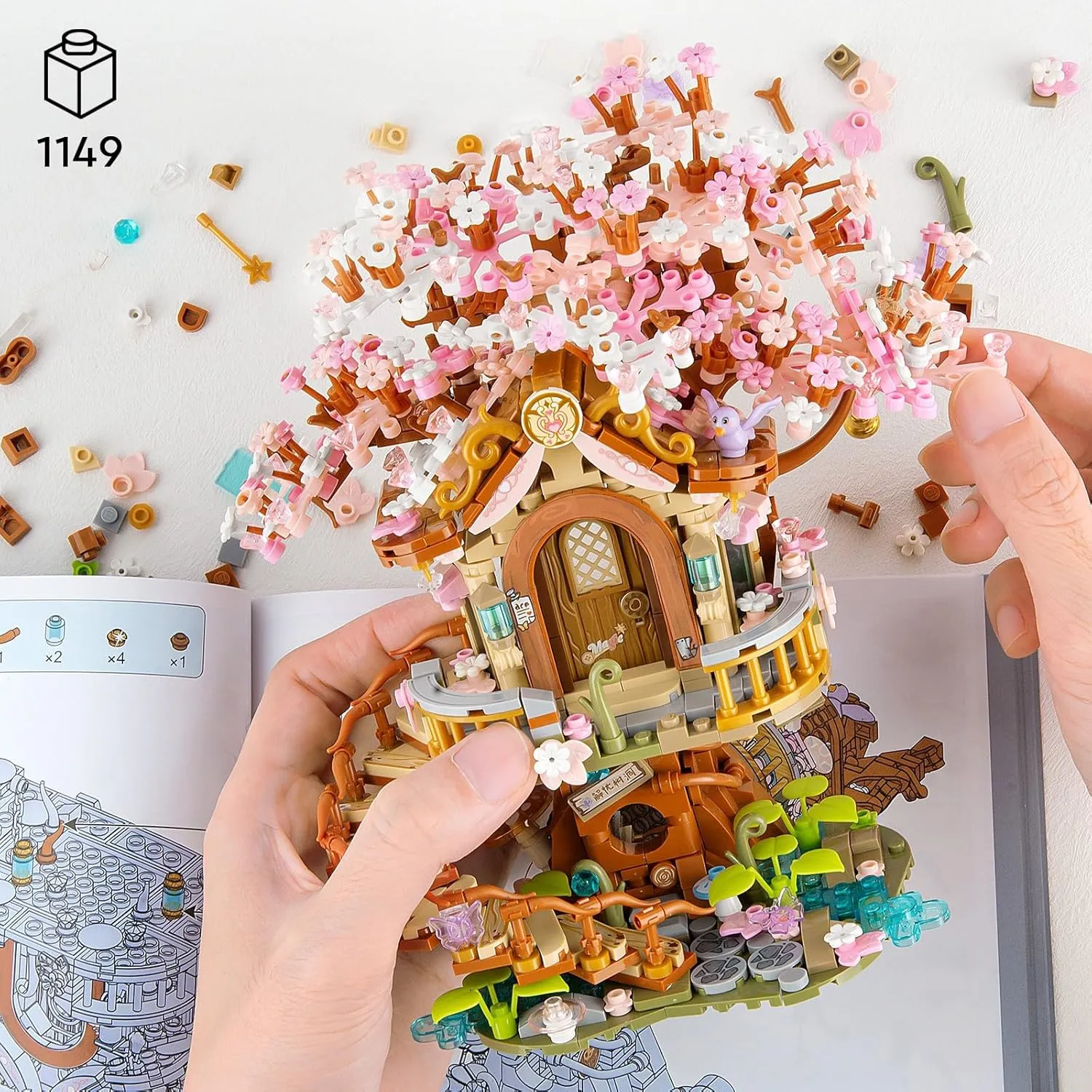 Cherry Blossom Bonsai Tree Building Sets, Japanese Tree House Model Sets for Adults, 1149 PCS Mini Bricks Creative Gifts for Teens Girls 12 