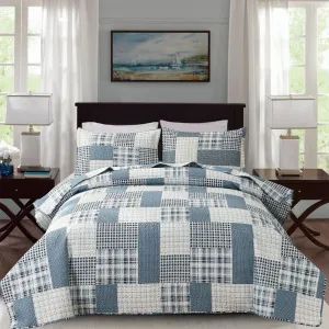 CHESITY 3 Piece King Size Plaid Quilt Set Country Patchwork Bedding Quilt Lightweight Reversible Bedspread Coverlet with Sham Soft All Season Bed Coverlet Set, 1 Quilt 2 Pillow Shams