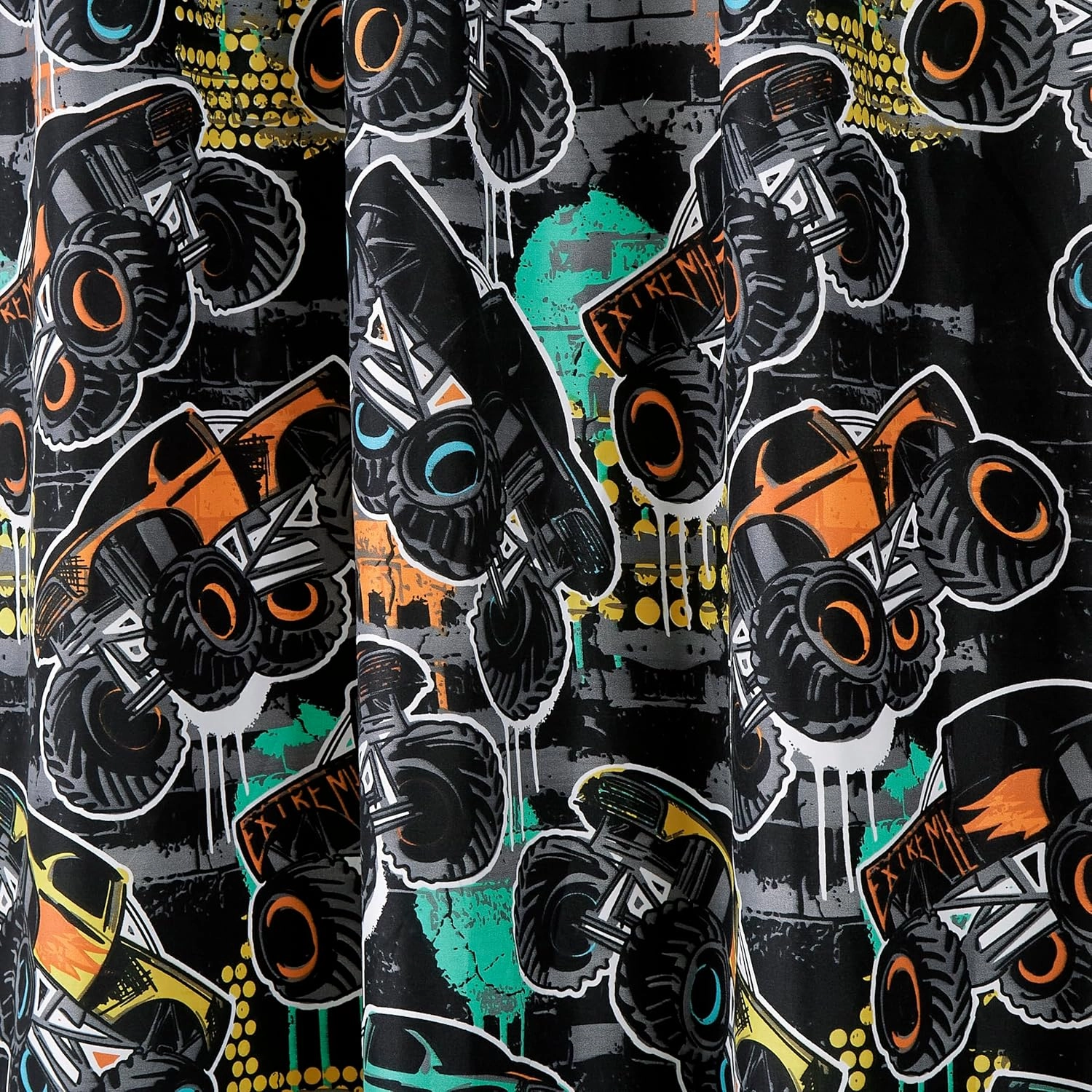 Chezmoi Collection 4-Piece Kids/Teens Monster Trucks Window Multi-Color Printed Monster Truck Racing Fun Kids Room Curtains, 2-Panels (42" W x 63" L)