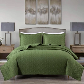 Chezmoi Collection Roswell 3-Piece 100% Cotton Quilt Set King Size, Loden Green - Geometric Striped Quilted Lightweight Vintage Washed Cotton Reversible Bedspread Set for All Season