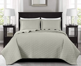 Chezmoi Collection Roswell 3-Piece 100% Cotton Quilt Set King Size, Natural - Geometric Striped Quilted Lightweight Vintage Washed Cotton Reversible Bedspread Set for All Season