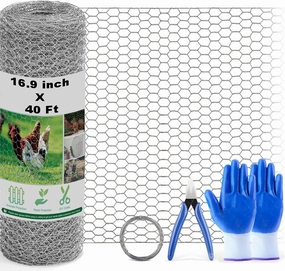 Chicken Wire Fencing Mesh, 16.9 Inch x 40 Feet Metal Floral Chicken Wire Fence for Crafts Poultry Garden, 0.6 Inch Hexagonal Galvanized Hardware Cloth Netting for Chicken Coop Barrier Rabbit Cage