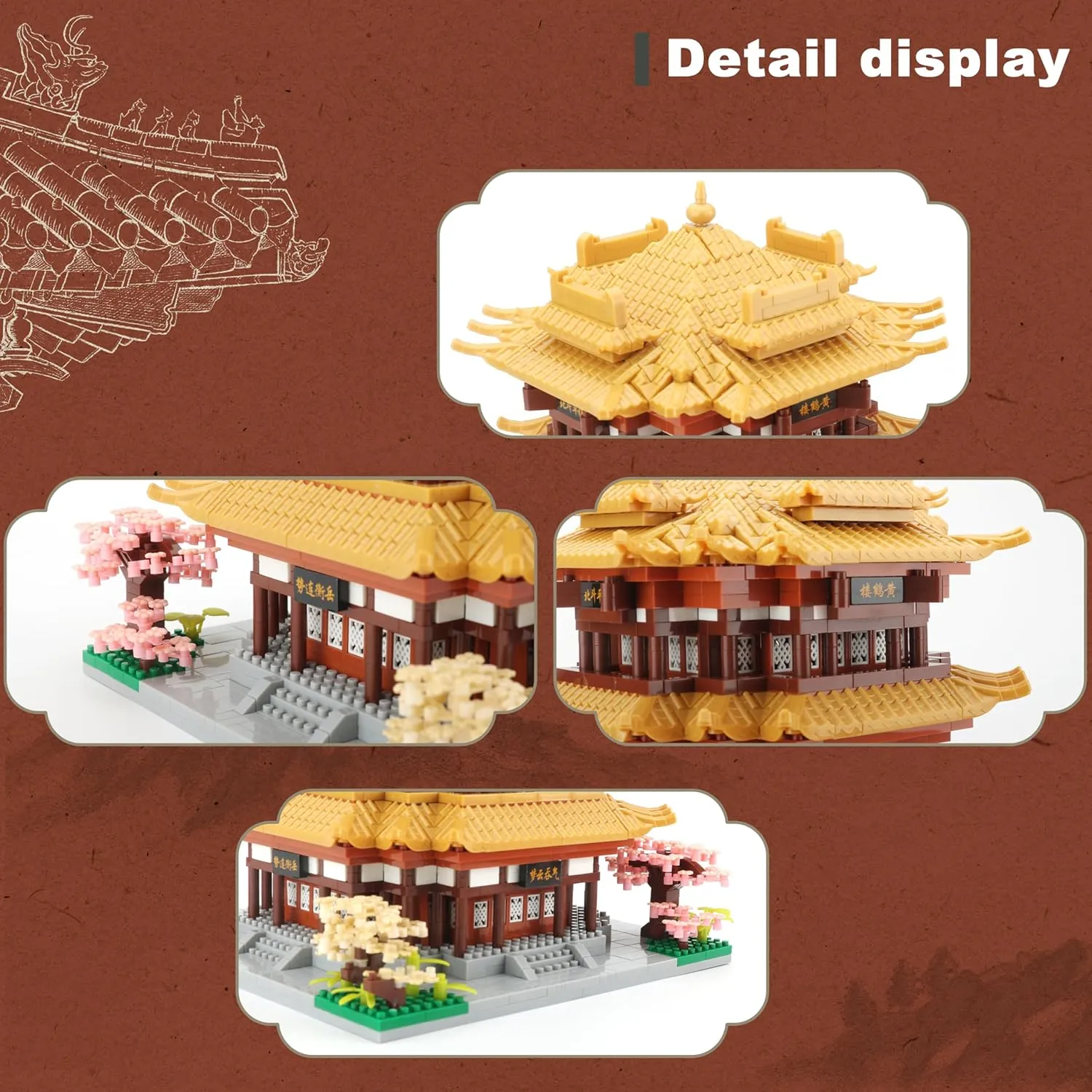 Chinese Ancient Architecture Micro Building Blocks Set Yellow Crane Tower Mini Bricks Model Kit for Toy Present Adults and Kids