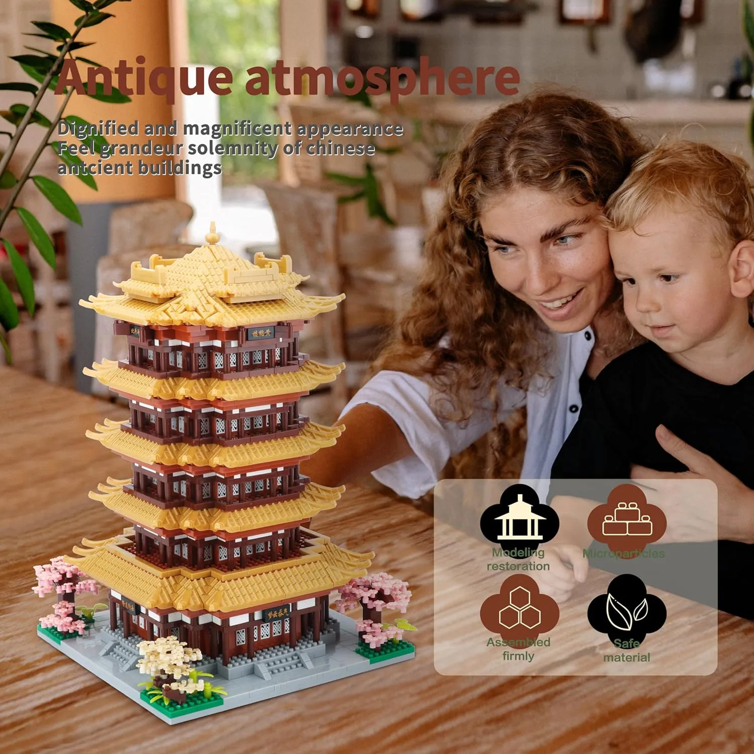 Chinese Ancient Architecture Micro Building Blocks Set Yellow Crane Tower Mini Bricks Model Kit for Toy Present Adults and Kids