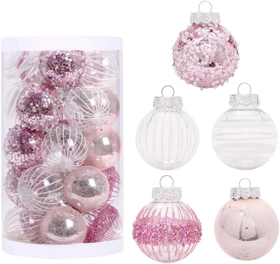 Christmas Ornaments Balls, 25pcs, Mixed (Painted, Mirrored, Electroplated) Plastic, Perfect for Christmas Tree Decoration
