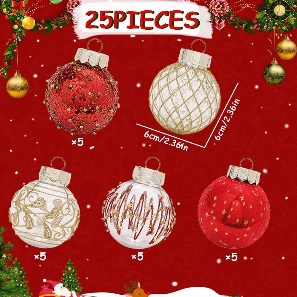 Christmas Ornaments Balls, 25pcs, Mixed (Painted, Mirrored, Electroplated) Plastic, Perfect for Christmas Tree Decoration