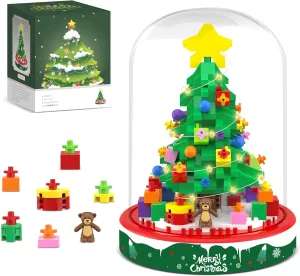 Christmas Tree Building Blocks Toy Set, 542 Pcs with LED Light, Tabletop Christmas Ornament, Xmas Gifts & Stocking Stuffers