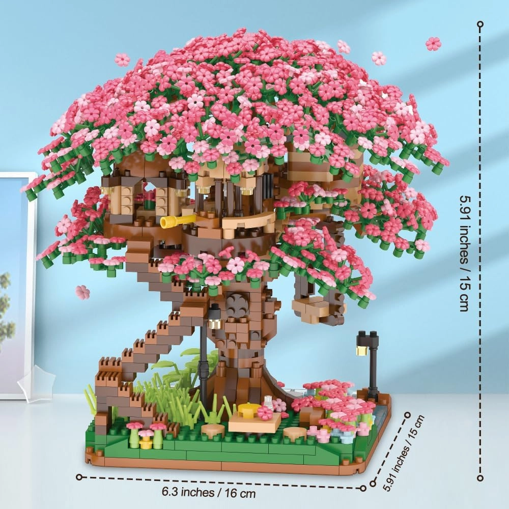 Christmas Gift Cherry Blossom Tree Building Block Kit 2008 Pcs Cherry Bonsai Trees Building Sets DIY Sakura Tree House Model Sets Flowers House Mini Bricks Building Kit Gift for Adults Teens 14 