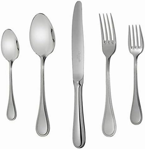 Christofle Perles II Stainless Steel 30-Piece Service for 6 Flatware Set   Storage Chest