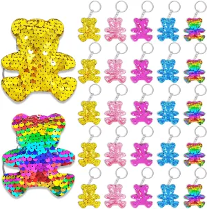 CiciBear 25 Pack Bear Sequin Keychains for Jungle Themed Party Favors, Bear Animal lover, Adults Birthday Gift, Party, 5 Colors