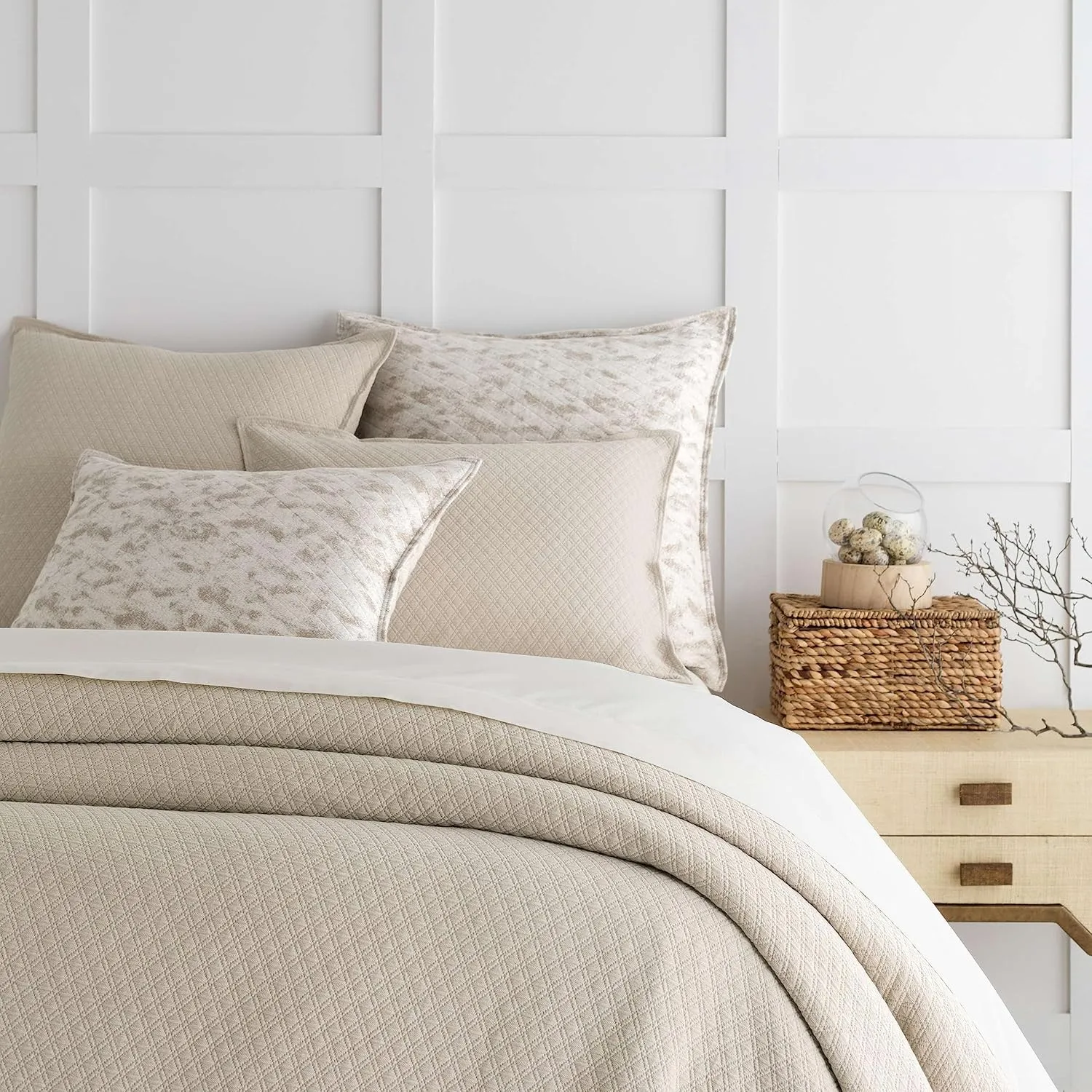 Classic Hemstitch Ivory Sheet Set, California King Size, Ivory Solid Pattern