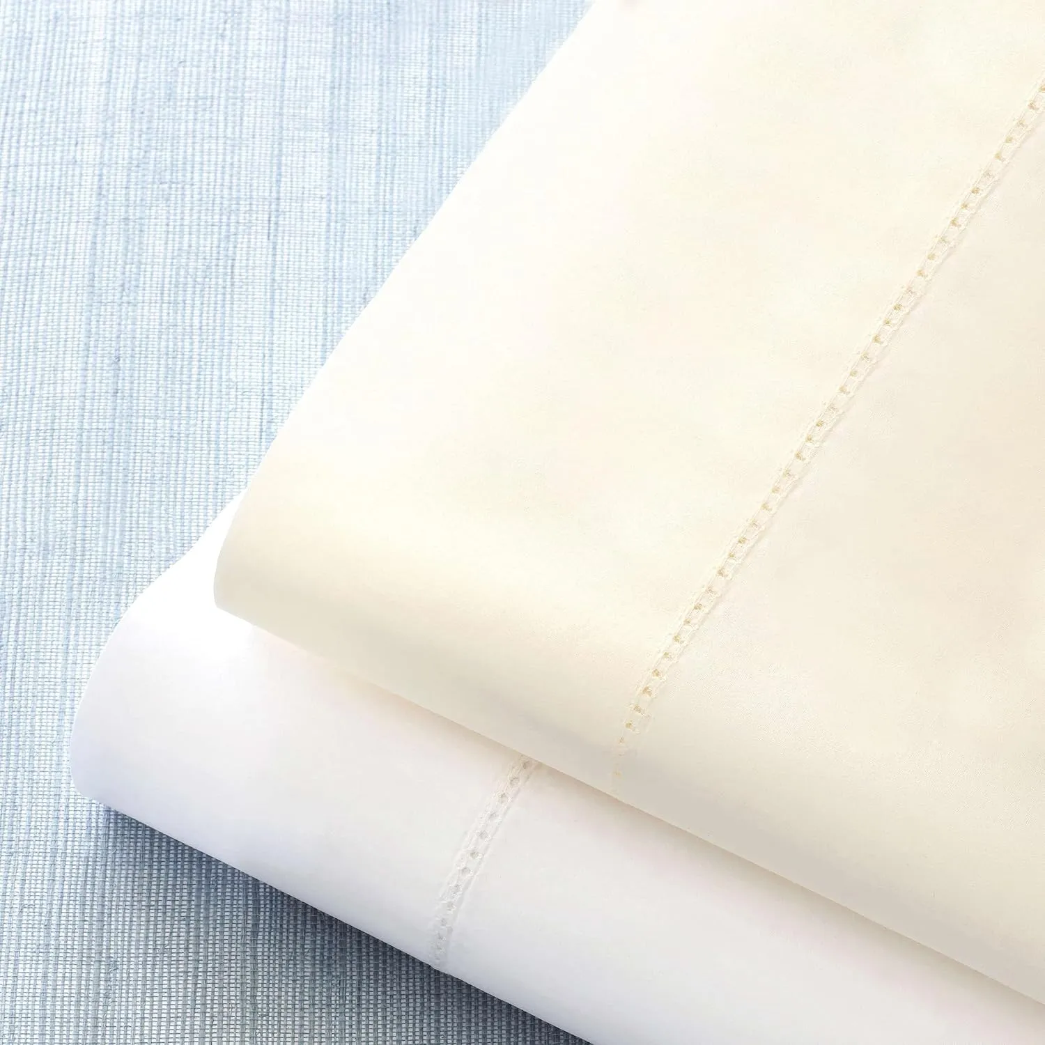 Classic Hemstitch Ivory Sheet Set, California King Size, Ivory Solid Pattern