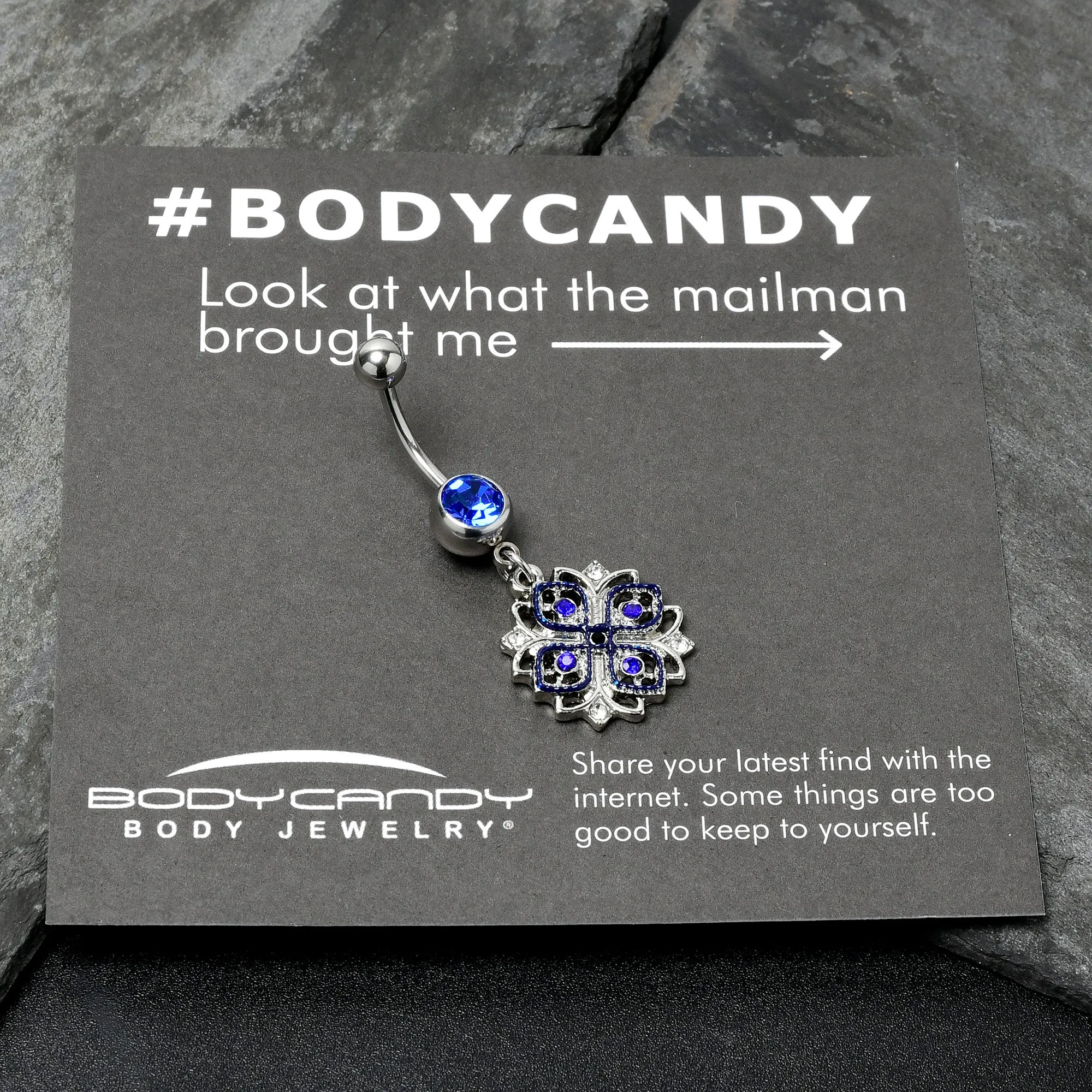 Clear Blue Gem Embellished Cross Dangle Belly Ring