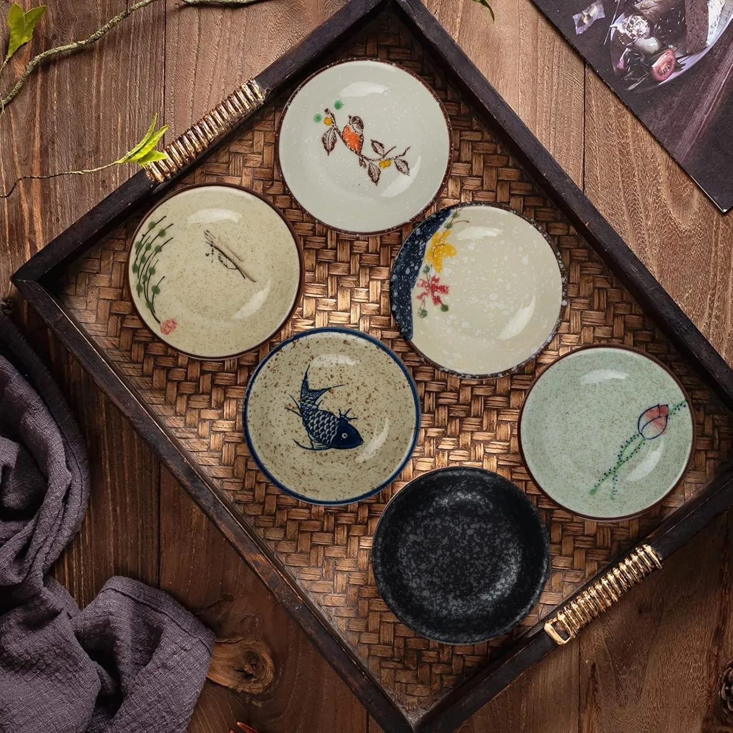 clothmile 4 Inch 6 Pieces Japanese Retro Ceramic Dipping Bowls Japanese Style Side Dishes Sauce Dishes Asian Chinese Side Dishes Dishes for Sushi,Sauce,Snack Pinch Bowls for Kitchen Prep
