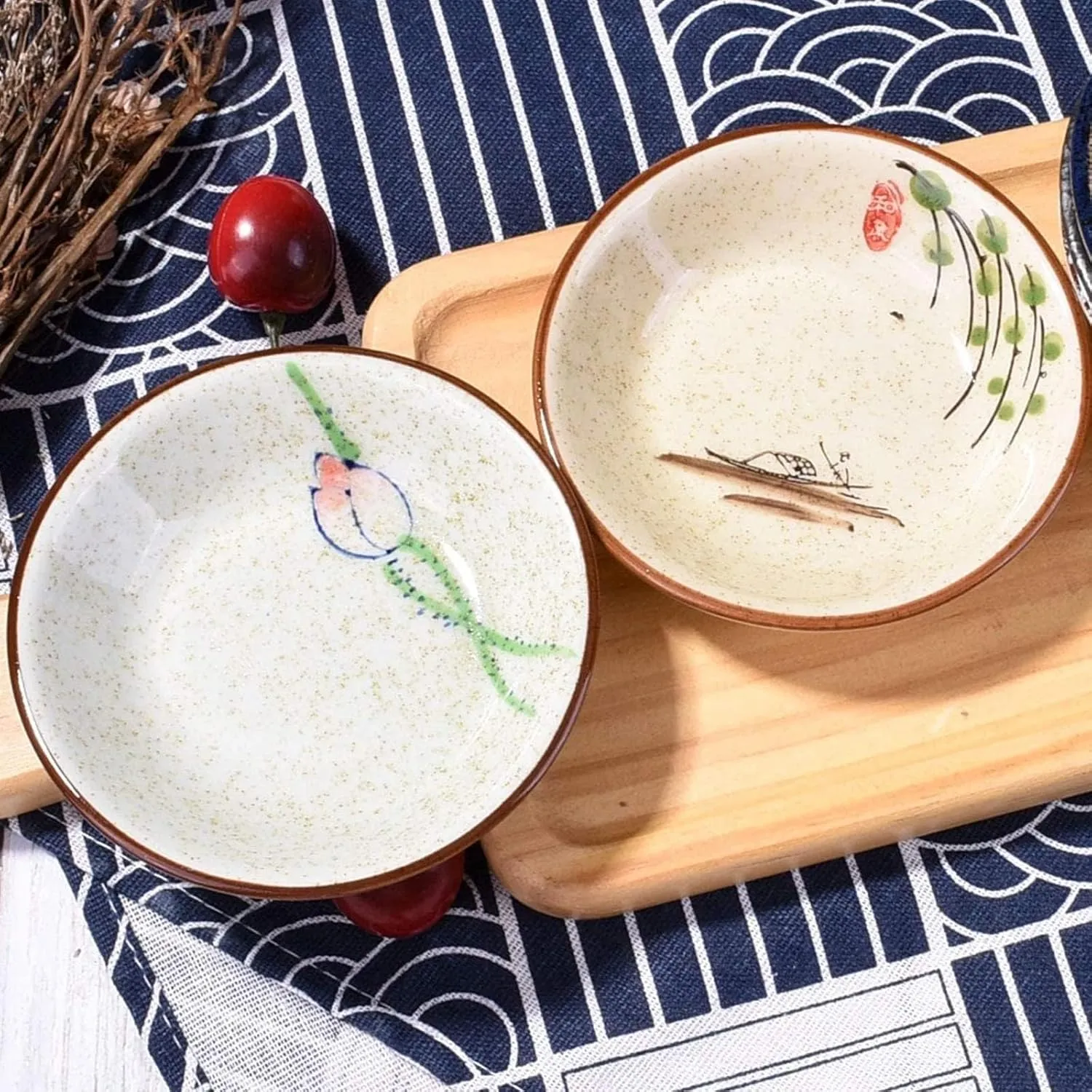 clothmile 4 Inch 6 Pieces Japanese Retro Ceramic Dipping Bowls Japanese Style Side Dishes Sauce Dishes Asian Chinese Side Dishes Dishes for Sushi,Sauce,Snack Pinch Bowls for Kitchen Prep