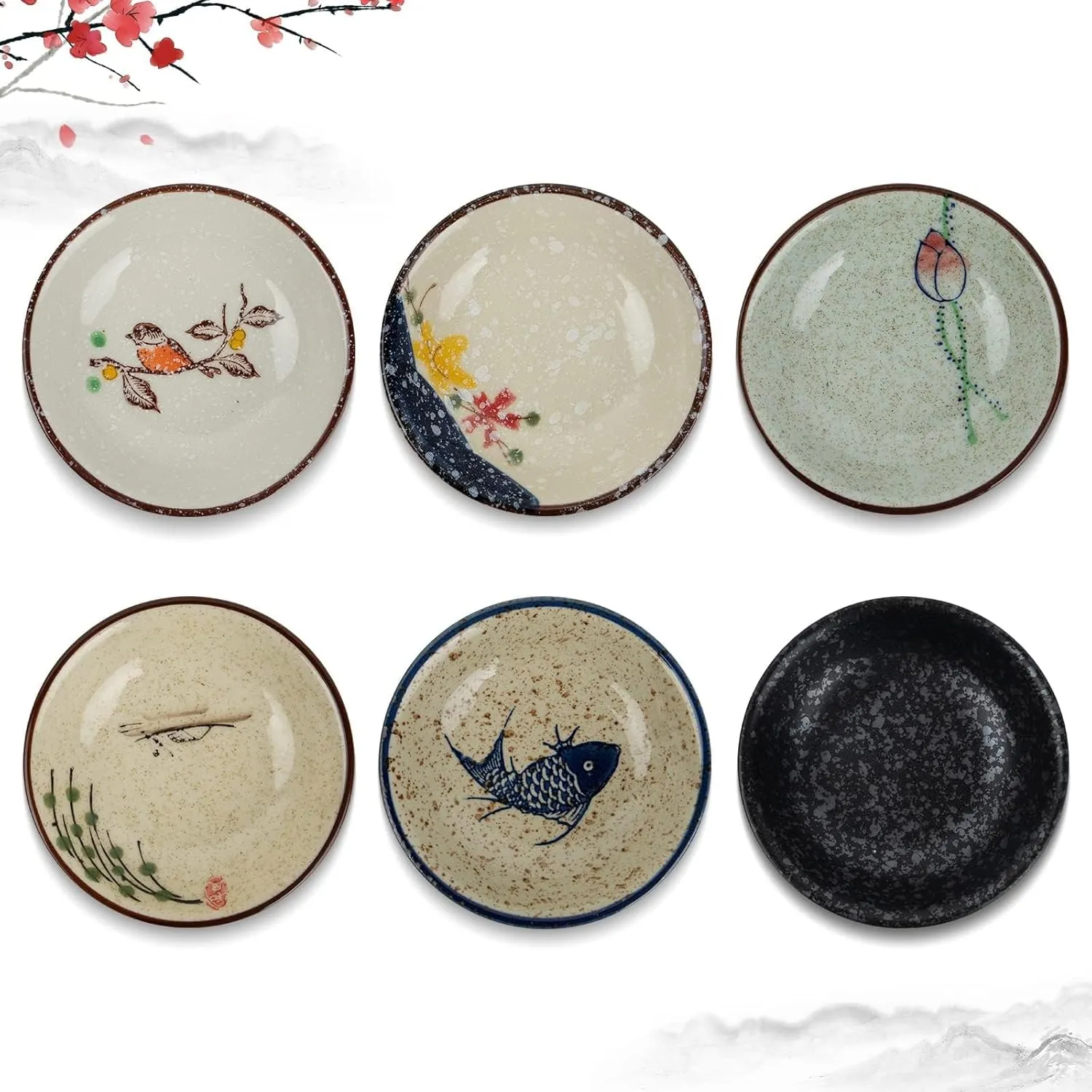 clothmile 4 Inch 6 Pieces Japanese Retro Ceramic Dipping Bowls Japanese Style Side Dishes Sauce Dishes Asian Chinese Side Dishes Dishes for Sushi,Sauce,Snack Pinch Bowls for Kitchen Prep