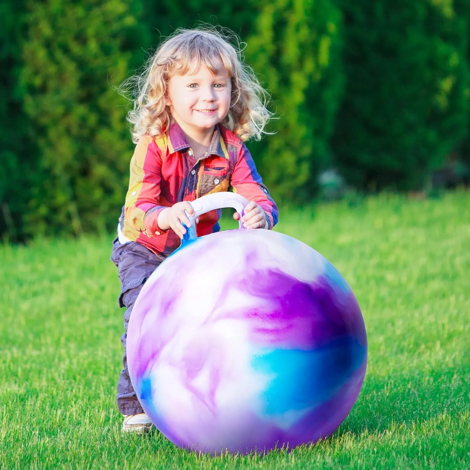 Clouds Hopper Ball 2 Pack, 18 Inch Bouncy Ball with Handle for Kids Ages 3-8, Inflatable Bounce Hopper Toy with Pump, Hopping Balls for Boys Girls Indoor Outdoor Play