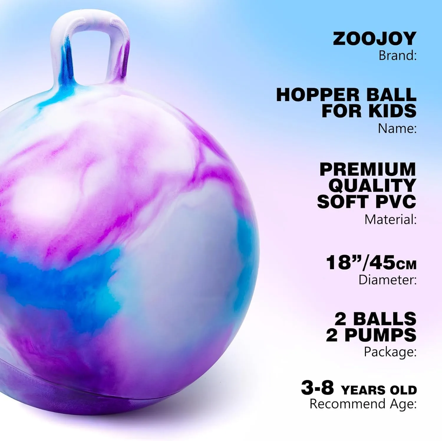 Clouds Hopper Ball 2 Pack, 18 Inch Bouncy Ball with Handle for Kids Ages 3-8, Inflatable Bounce Hopper Toy with Pump, Hopping Balls for Boys Girls Indoor Outdoor Play