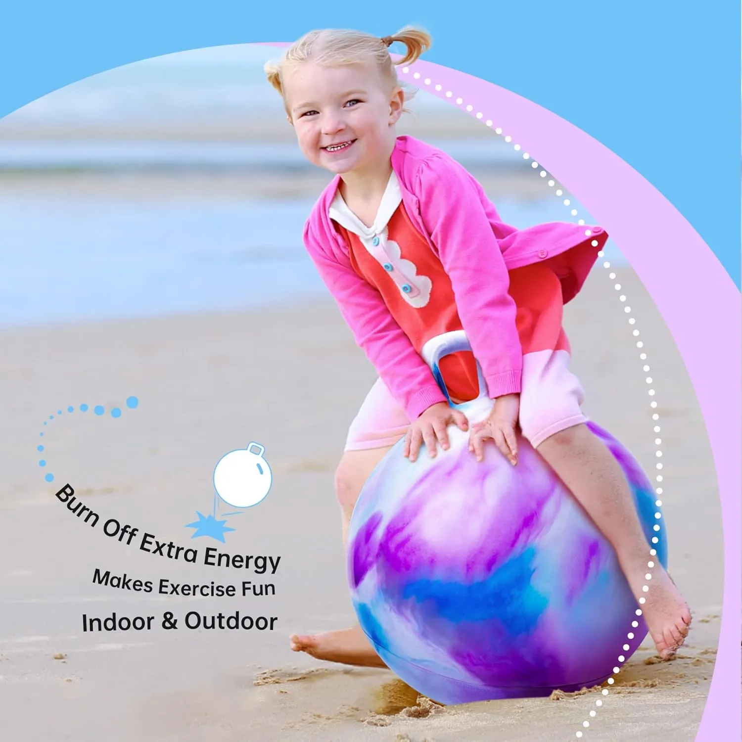 Clouds Hopper Ball 2 Pack, 18 Inch Bouncy Ball with Handle for Kids Ages 3-8, Inflatable Bounce Hopper Toy with Pump, Hopping Balls for Boys Girls Indoor Outdoor Play