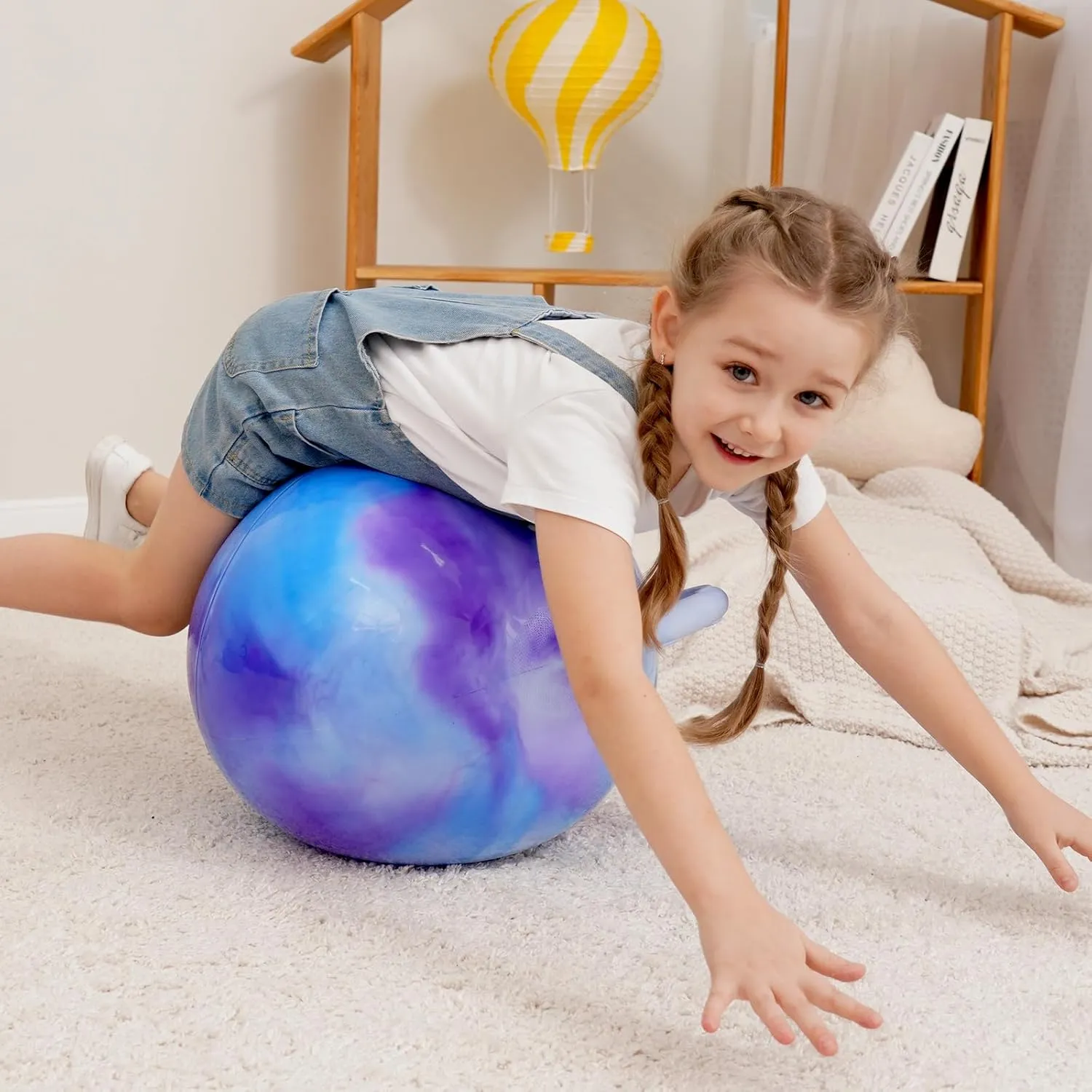 Clouds Hopper Ball 2 Pack, 18 Inch Bouncy Ball with Handle for Kids Ages 3-8, Inflatable Bounce Hopper Toy with Pump, Hopping Balls for Boys Girls Indoor Outdoor Play