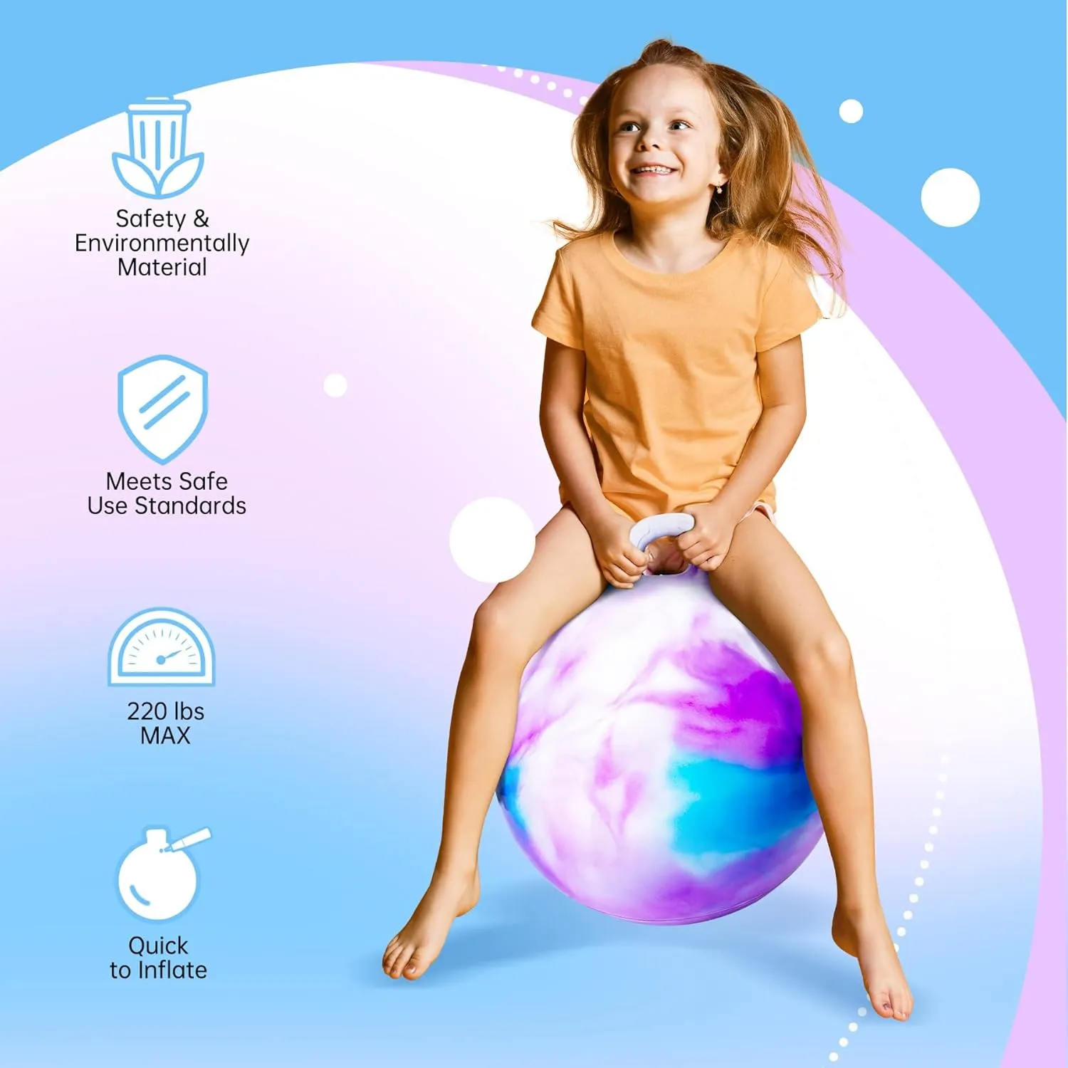 Clouds Hopper Ball 2 Pack, 18 Inch Bouncy Ball with Handle for Kids Ages 3-8, Inflatable Bounce Hopper Toy with Pump, Hopping Balls for Boys Girls Indoor Outdoor Play