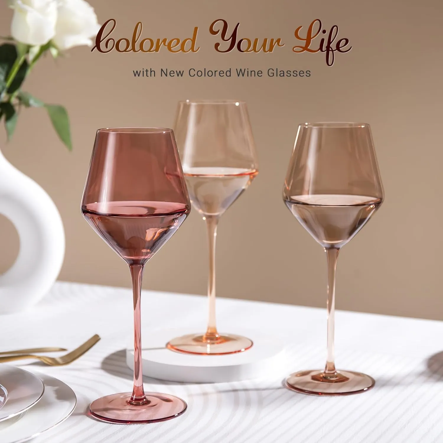 Colored Wine Glasses Set of 6-16oz Colorful Wine Glass with Stem【HandBlown】 Muted Wine Glasses Colored Set,Wine Gifts for Birthday Women Party