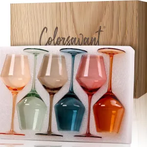 Colored Wine Glasses Set of 6-16oz Colorful Wine Glass with Stem【HandBlown】 Muted Wine Glasses Colored Set,Wine Gifts for Birthday Women Party