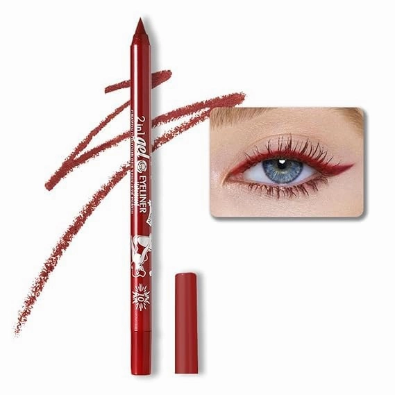 Colored Gel Glitter Eyeliner ，Waterproof Pearl Eye Shadow Pencil Metallic Glitter Eye Liner Pencil for Women,Eye Liners & Shadow Pencil Eye Makeup (10# Red)