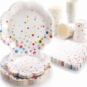 Colorful Birthday Plates and Napkins-Gudvilla 200PCS Confetti Plates Disposable Tableware Serve 50,Happy Birthday Party Plates Set for Art Paint Party Supplies Bubble Decorations-Colorful Paper Plates