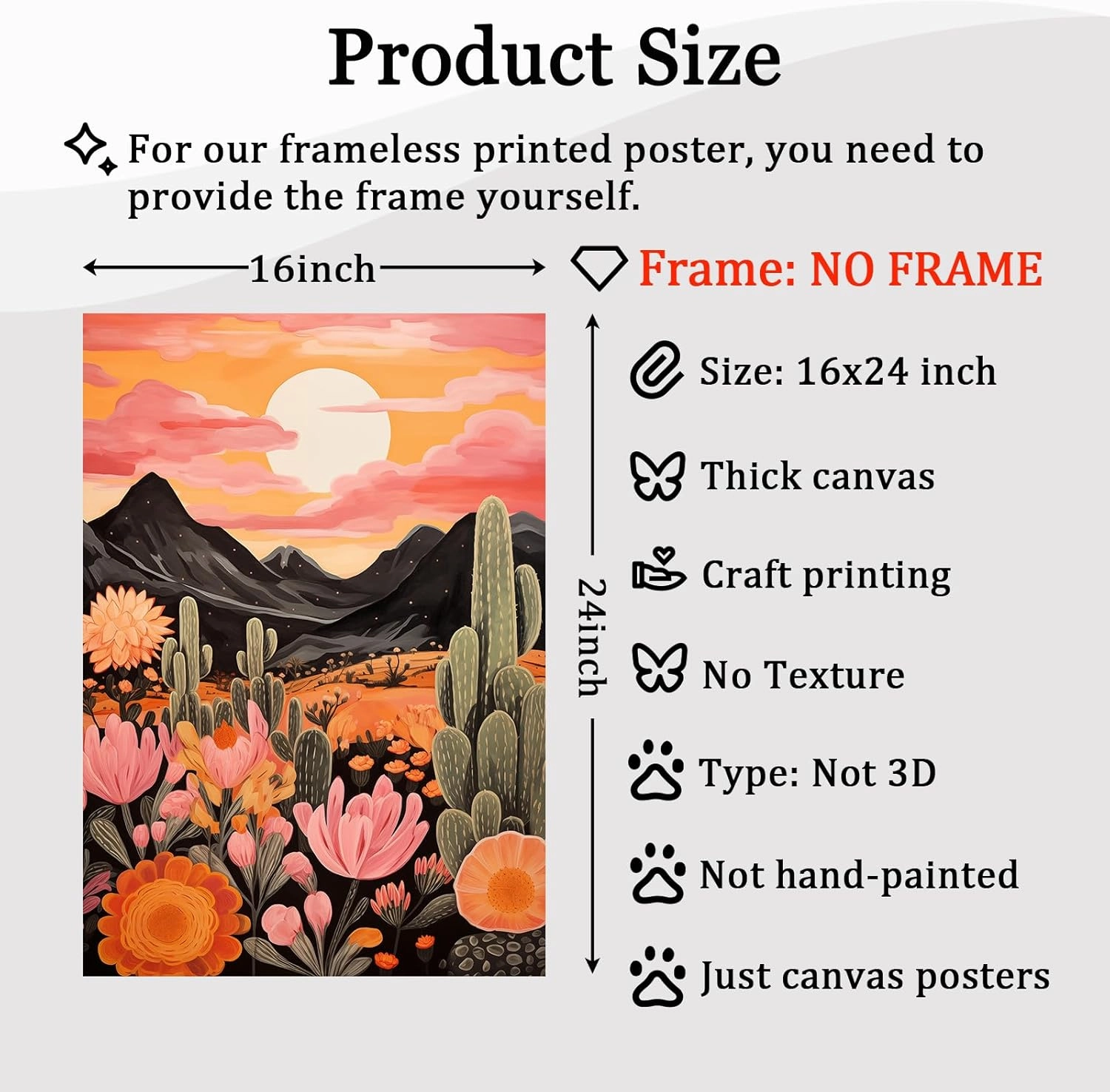 Colorful Cactus Canvas Wall Art Mountain Sunset Painting Desert Western Colorful Landscape Poster Cactus Flower Print Floral Botanical Desert Plant Pictures Abstract Landscape Artwork 16x24in No Frame