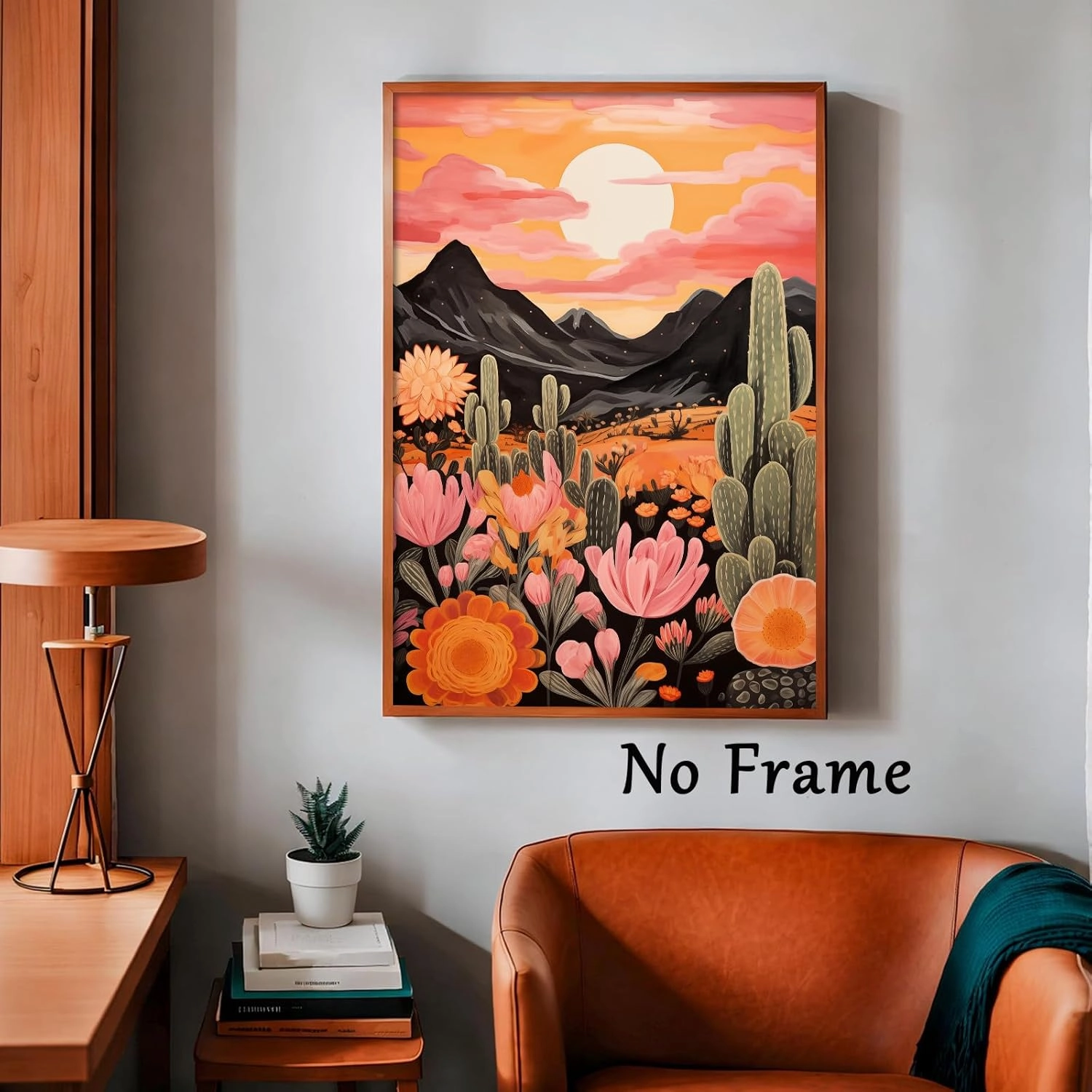 Colorful Cactus Canvas Wall Art Mountain Sunset Painting Desert Western Colorful Landscape Poster Cactus Flower Print Floral Botanical Desert Plant Pictures Abstract Landscape Artwork 16x24in No Frame