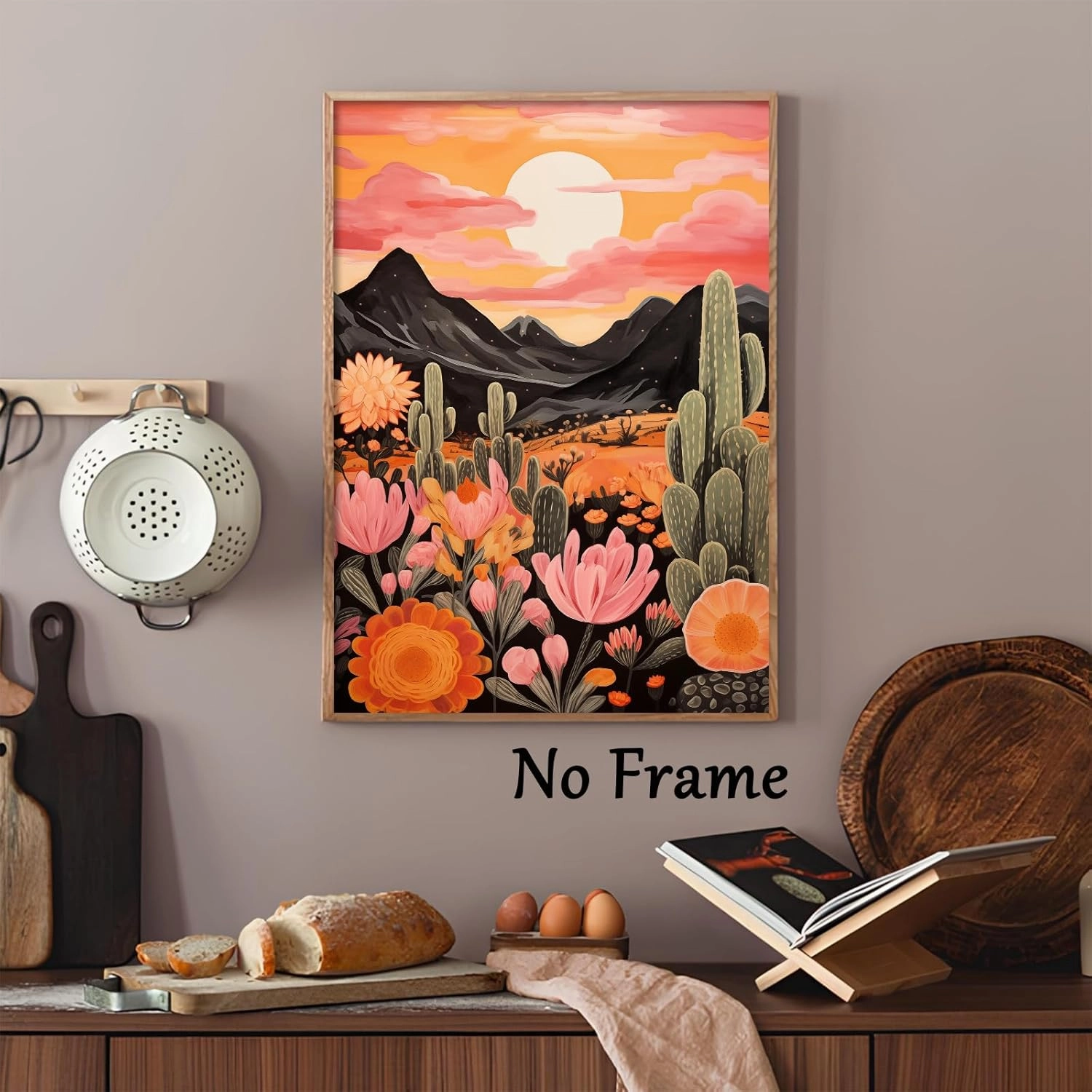 Colorful Cactus Canvas Wall Art Mountain Sunset Painting Desert Western Colorful Landscape Poster Cactus Flower Print Floral Botanical Desert Plant Pictures Abstract Landscape Artwork 16x24in No Frame