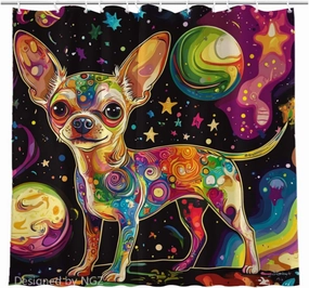Colorful Cute Chihuahua Shower Curtain, Galaxy Space Curtain, 72x72 Inches Shower Curtains for Bathroom, Snow Fabric Bath Curtains Set with 12 Hooks