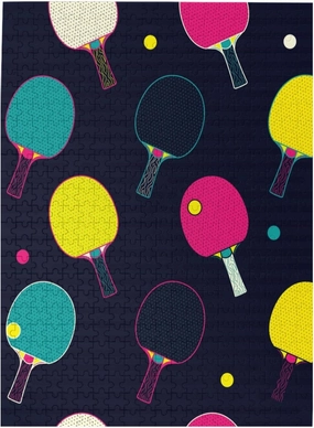 Colorful Ping Pong Balls and Paddles Wooden 500 Piece Puzzle Set - Vertical Artwork with Storage Box, Perfect Birthday