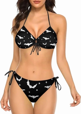 Colorful Sharks Women Two Piece Bikini Set Halter Padded Top Tie Side Bottom Triangle Swimsuit