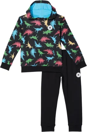Converse Boy's Dinosaur Hoodie & Joggers Set (Little Kids) Black 6 Little Kid