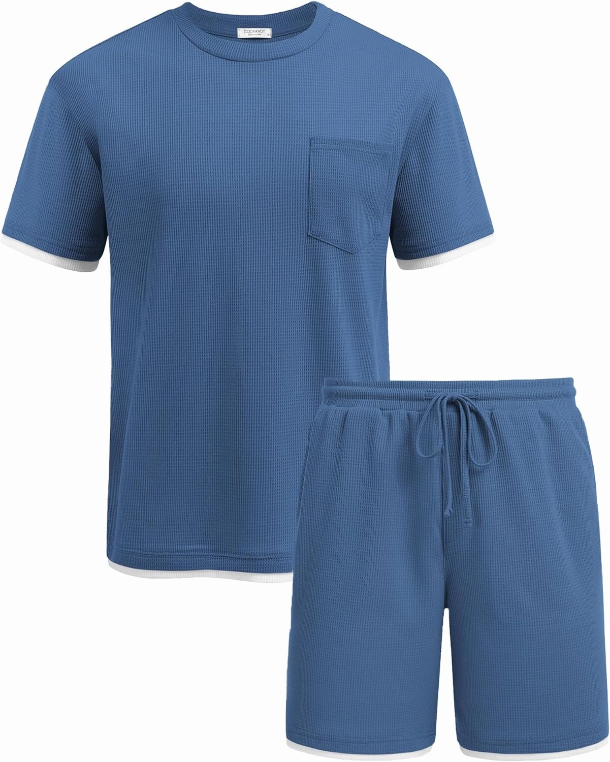COOFANDY Men's Waffle Shirt and Shorts Set 2 Piece Outfits Casual Summer Tracksuits Set with Pockets