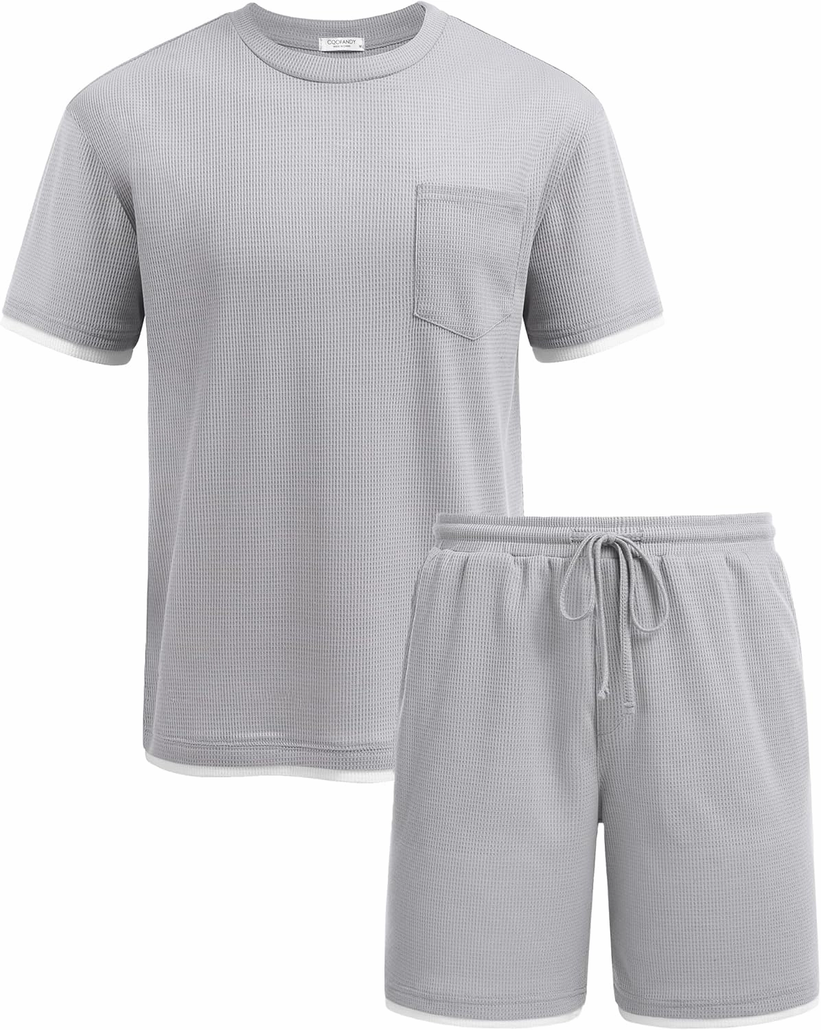 COOFANDY Men's Waffle Shirt and Shorts Set 2 Piece Outfits Casual Summer Tracksuits Set with Pockets